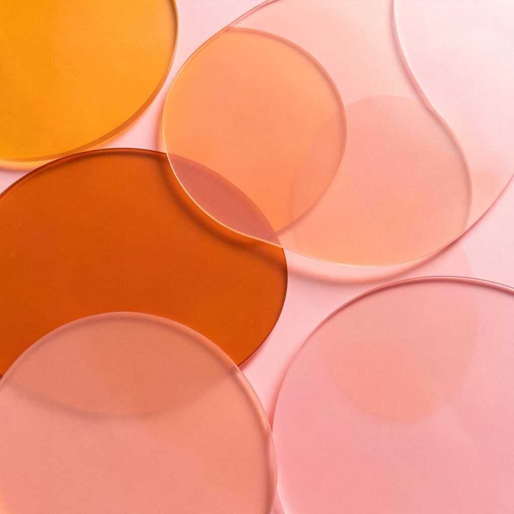 Abstract composition of overlapping translucent circles in warm orange and soft rose tones, conveying collaboration and knowledge exchange