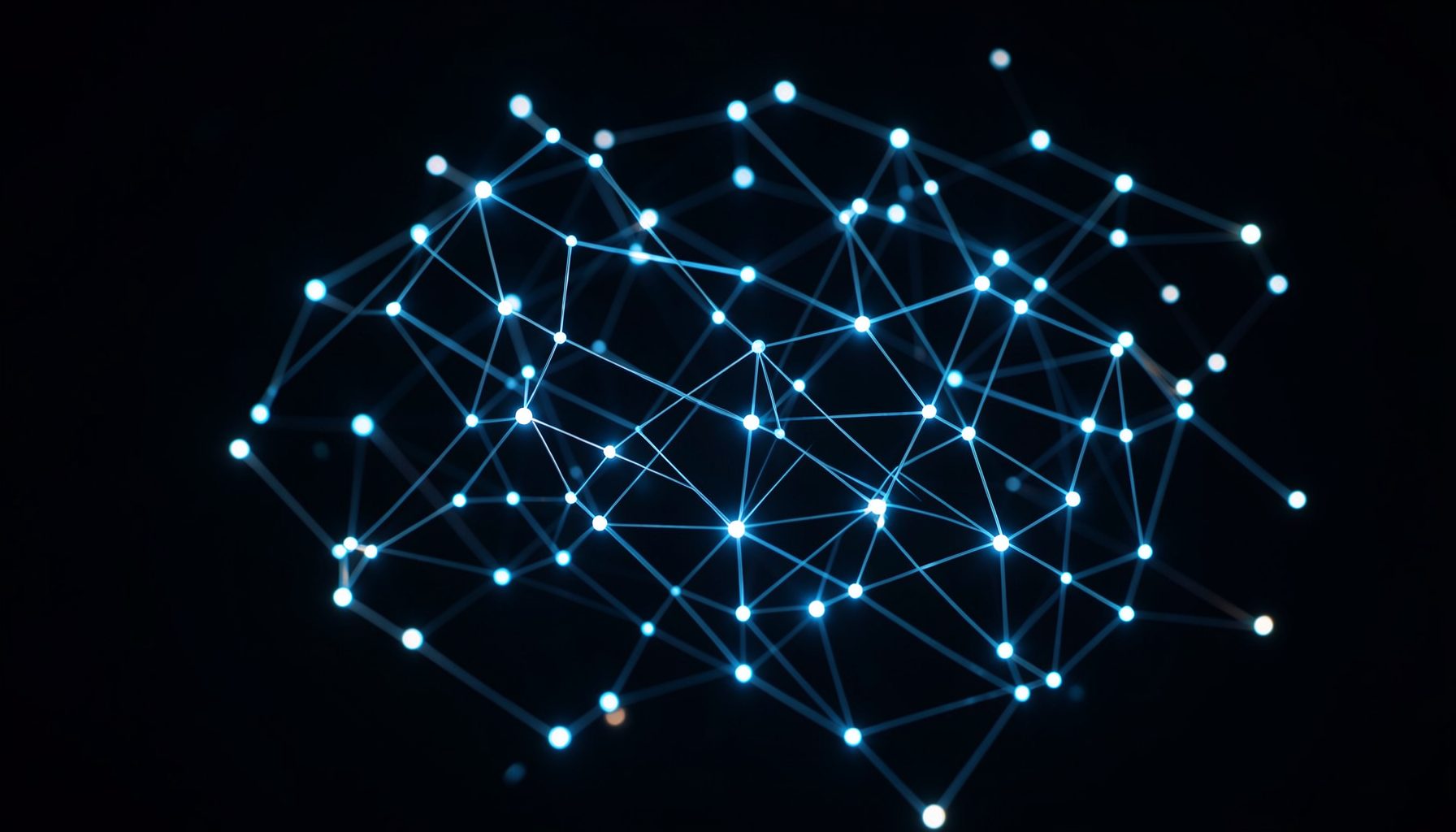 Abstract network of glowing nodes and connections on a dark background, suggesting collaboration and expertise sharing